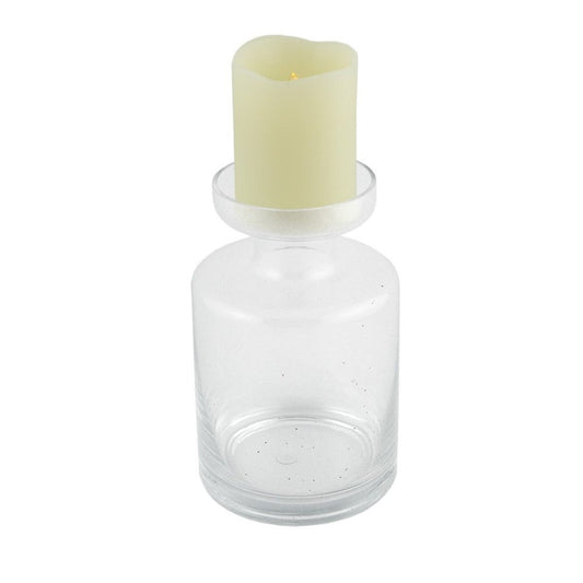 8" Clear Glass Centerpiece Pillar Candle Holder With Candle