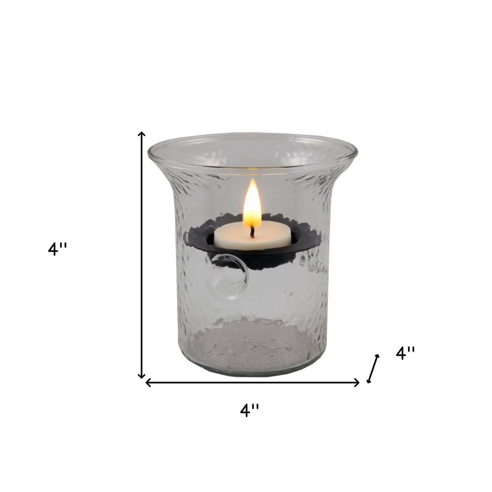 4" Clear Glass Tabletop Hurricane Candle Holder With Candle