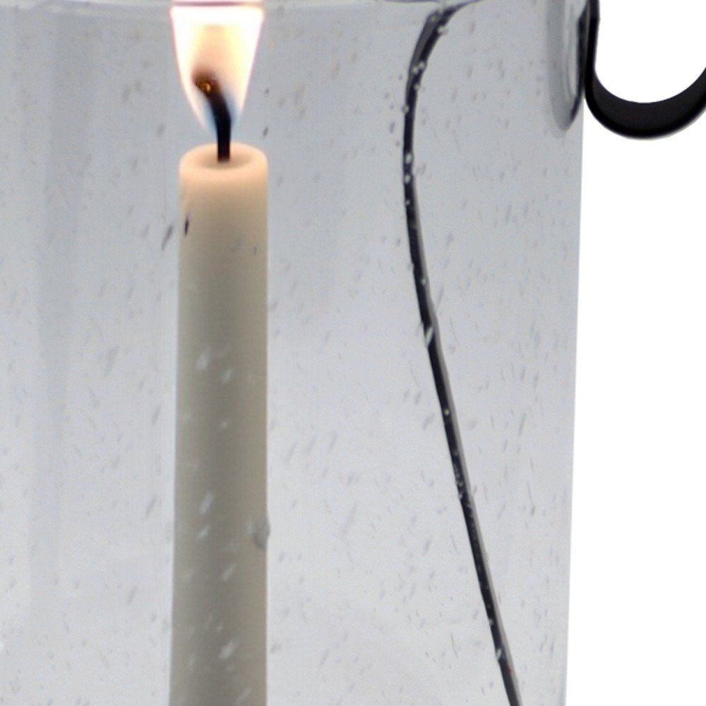 12" Light Gray Glass Centerpiece Taper Candle Holder With Candle