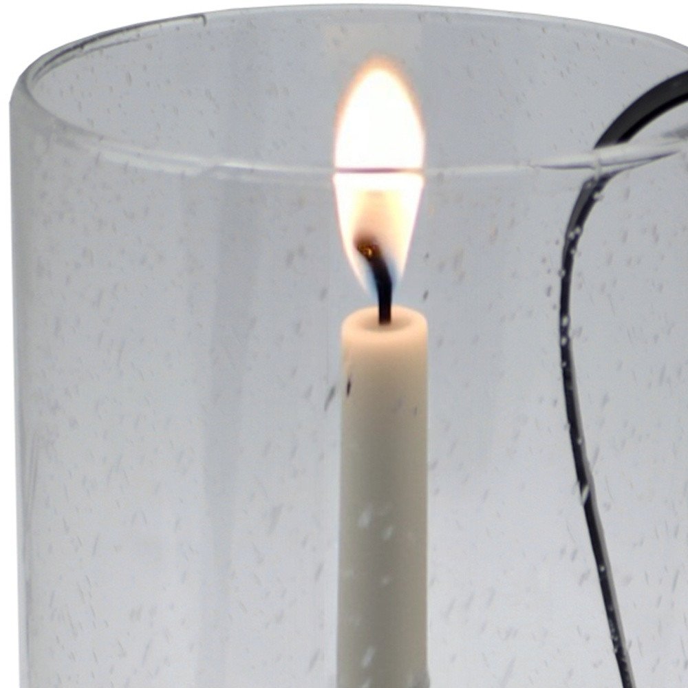 12" Light Gray Glass Centerpiece Taper Candle Holder With Candle