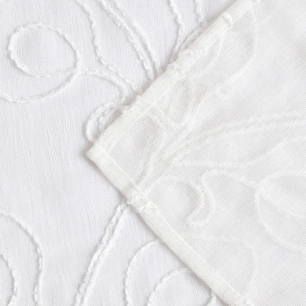 72" White Floral Faux Linen Shower Curtain With Embroidery