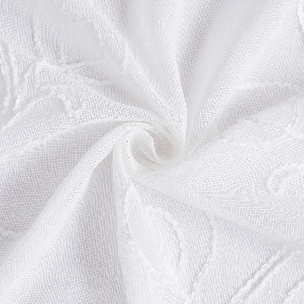 72" White Floral Faux Linen Shower Curtain With Embroidery