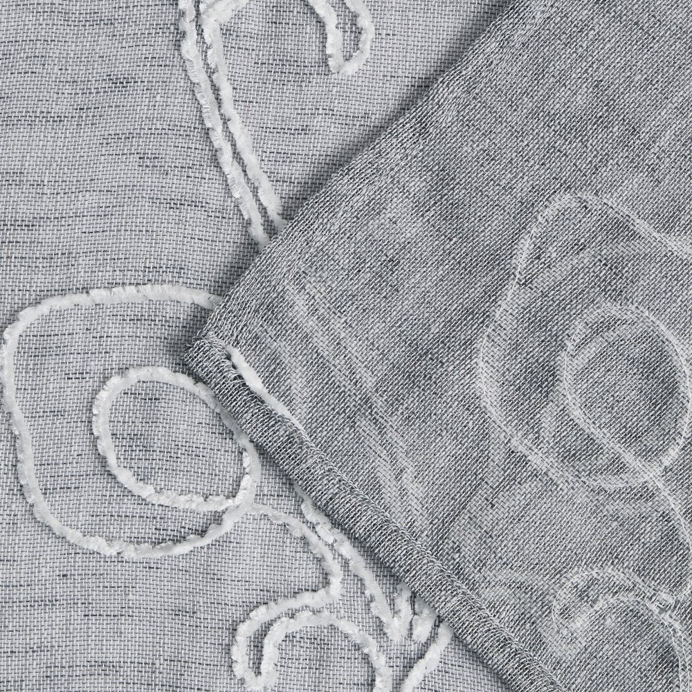 72" Gray Floral Faux Linen Shower Curtain With Embroidery