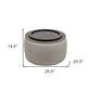26" Gray and Natural Fabric And Wood Reversible Tray Top Round Storage Ottoman