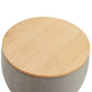 26" Gray and Natural Fabric And Wood Reversible Tray Top Round Storage Ottoman