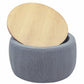 26" Dark Gray and Natural Fabric And Wood Reversible Tray Top Round Storage Ottoman