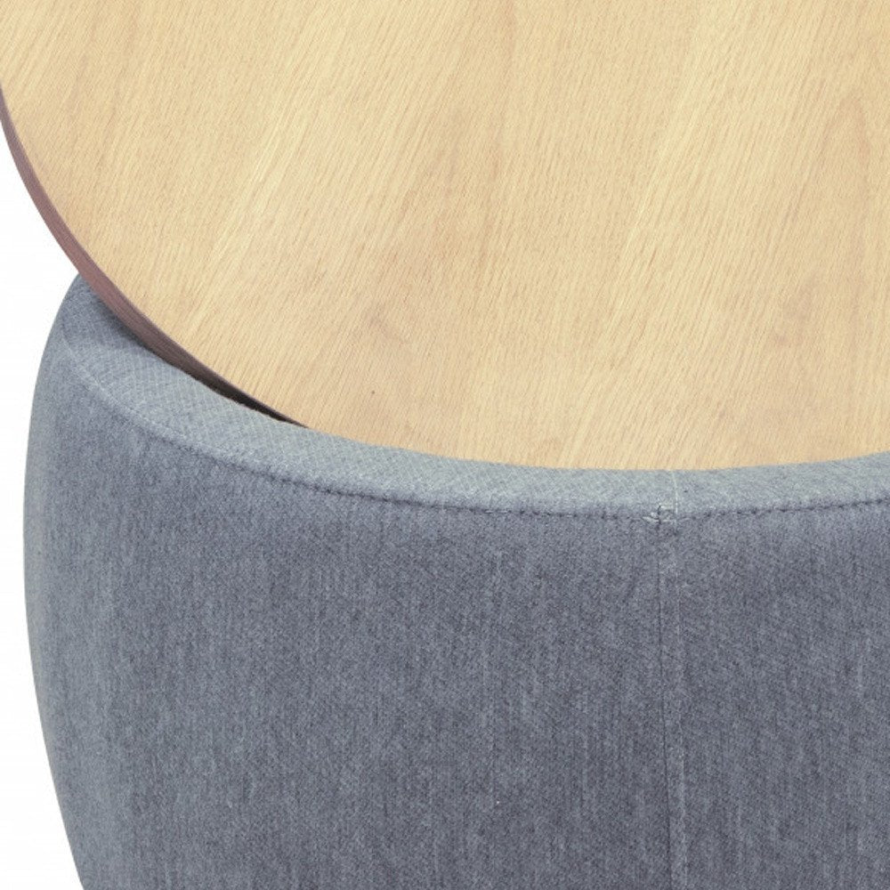 26" Dark Gray and Natural Fabric And Wood Reversible Tray Top Round Storage Ottoman