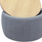 26" Dark Gray and Natural Fabric And Wood Reversible Tray Top Round Storage Ottoman