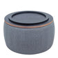 26" Dark Gray and Natural Fabric And Wood Reversible Tray Top Round Storage Ottoman
