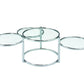 60" Clear And Silver Glass And Steel Round Nested Coffee Tables With Three Shelves