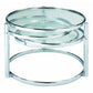 60" Clear And Silver Glass And Steel Round Nested Coffee Tables With Three Shelves