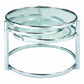 60" Clear And Silver Glass And Steel Round Nested Coffee Tables With Three Shelves
