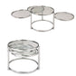 60" Clear And Silver Glass And Steel Round Nested Coffee Tables With Three Shelves