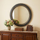 24" Dark Brown Distressed Wood Round Framed Accent Mirror