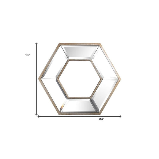 12" Silver Wood Hexagon Framed Accent Mirror