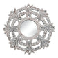 24" White Floral Scrollwork Distressed Round Framed Accent Mirror