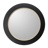 32" Black And Gold Lighted Round Metal Framed Accent Mirror