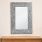36" Black And White Geometric Mosaic Capiz Shell Framed Accent Mirror