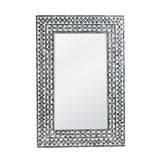 36" Black And White Geometric Mosaic Capiz Shell Framed Accent Mirror