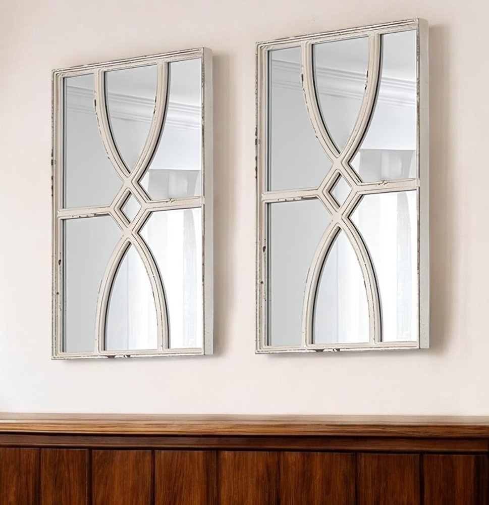 Set of Two White Wood Framed Accent Mirror