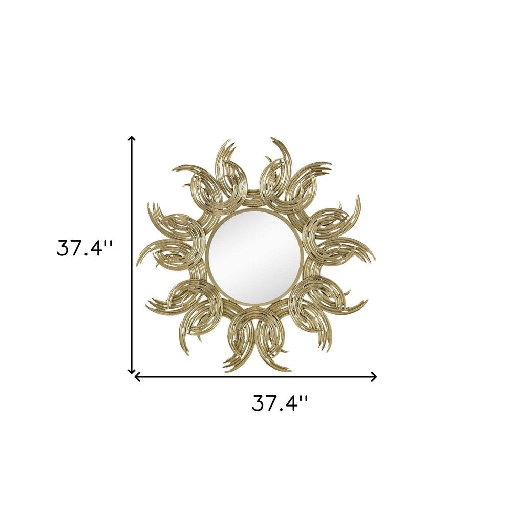 37" Gold Abstract Sunburst Iron Framed Accent Mirror