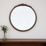 30" Brown Crowned Top Antiqued Glass Framed Accent Mirror