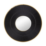 32" Black And Gold Round Wood And Metal Framed Accent Mirror