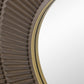 32" Brown And Gold Round Wood And Metal Framed Accent Mirror