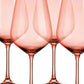 Set of Four Coral Crystal Balloon Bowl Stemmed Red Wine Glass