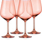Set of Four Coral Crystal Balloon Bowl Stemmed Red Wine Glass
