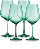 Set of Four Green Crystal Balloon Bowl Stemmed Red Wine Glass