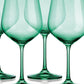 Set of Four Green Crystal Balloon Bowl Stemmed Red Wine Glass