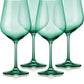 Set of Four Green Crystal Balloon Bowl Stemmed Red Wine Glass