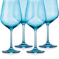 Set of Four Blue Crystal Balloon Bowl Stemmed Red Wine Glass