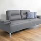 89" Light Gray Leather Convertible Sofa And Toss Pillows With Silver Legs