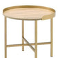 22" Gold And Oak Manufactured Wood And Metal Round End Table