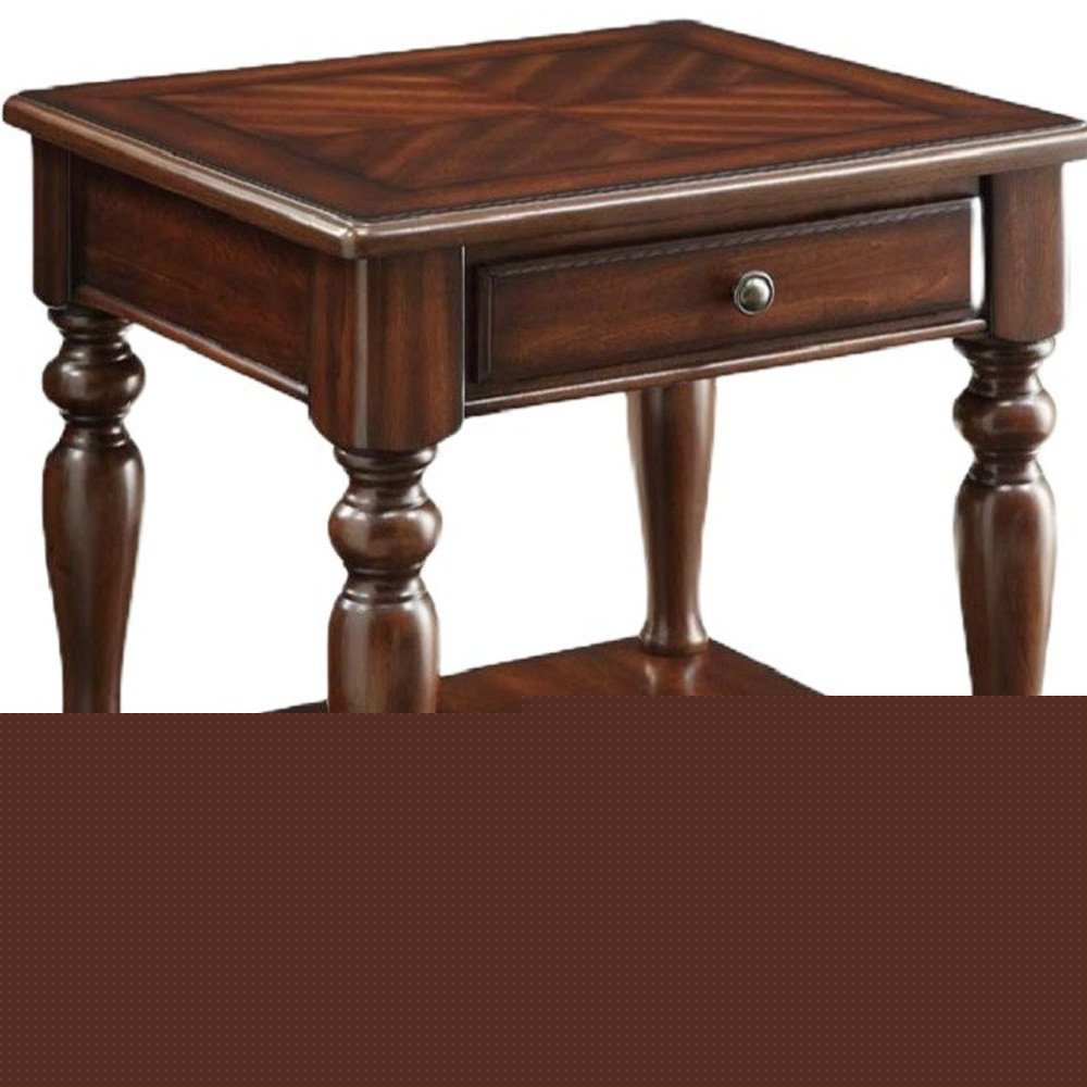 24" Walnut Manufactured Wood Rectangular End Table With Drawer And Shelf