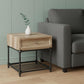 22" Sandy Black And Oak Manufactured Wood And Metal Square End Table With Drawer And Shelf
