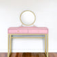 42" Gold And Pink Wood Vanity Table With Mirror And Two Drawers