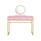 42" Gold And Pink Wood Vanity Table With Mirror And Two Drawers