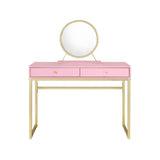42" Gold And Pink Wood Vanity Table With Mirror And Two Drawers