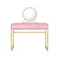 42" Gold And Pink Wood Vanity Table With Mirror And Two Drawers