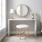 Set of Two Gold Metal And Faux Leather Round Freestanding Makeup Mirror And Stool