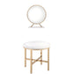 Set of Two Gold Metal And Faux Leather Round Freestanding Makeup Mirror And Stool