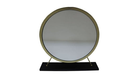 Set of Two Gold Black and White Metal And Faux Fur Freestanding Makeup Mirror And Stool