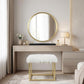 Set of Two Gold Black and White Metal And Faux Fur Freestanding Makeup Mirror And Stool