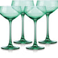 Set of Four Green Crystal Shallow Bowl Stemmed Coupe