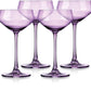 Set of Four Purple Crystal Shallow Bowl Stemmed Coupe