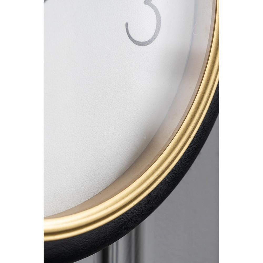 16" Black Gold And White Faux Leather And Iron Analog Exposed Gear Round Wall Clock