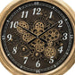 21" Circle Black and Gold Wood and Glass Analog Exposed Gear Wall Clock